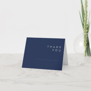 Modern Minimalist Navy Blue   Silver Folded Letterpress Thank You Card