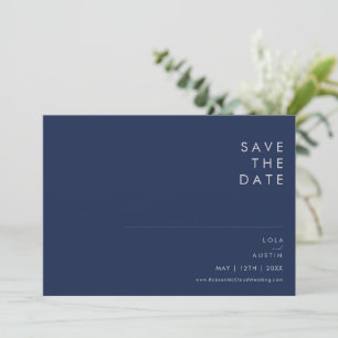 Modern Minimalist Navy Blue Silver Font Horizontal Save The Date