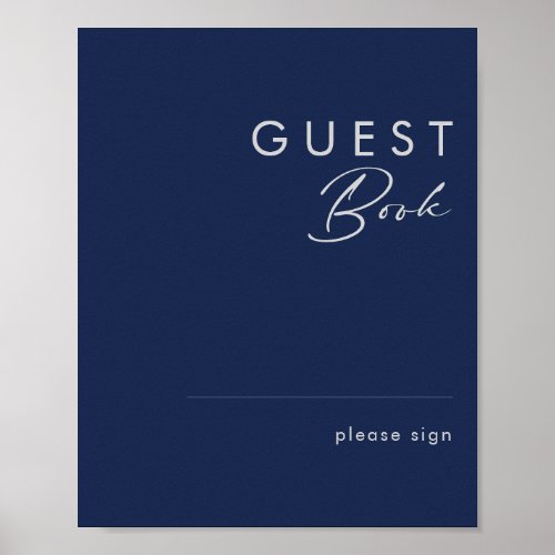 Modern Minimalist Navy Blue Silver Guest Book Sign