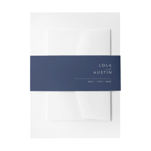 Modern Minimalist Navy Blue Silver Invitation Belly Band