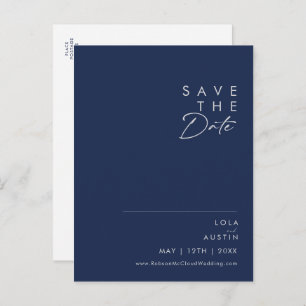 Modern Minimalist Navy Blue Silver Save The Date Invitation Postcard