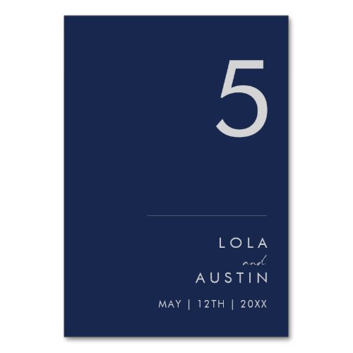 Modern Minimalist Navy Blue  Silver Table Number