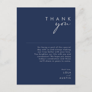 Modern Minimalist Navy Blue Silver Thank You Card