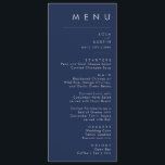 Modern Minimalist Navy Blue Silver Wedding Dinner Menu<br><div class="desc">This modern minimalist navy blue silver wedding dinner menu is perfect for your classy boho wedding. Its simple, unique abstract design accompanied by a contemporary minimal script and a dark navy blue color palette gives this product a feel of elegant formal luxury while staying simplistic, chic bohemian. Keep it as...</div>