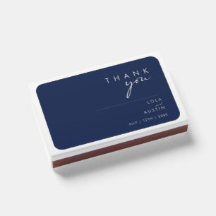Modern Minimalist Navy Blue Silver wedding favor Matchboxes