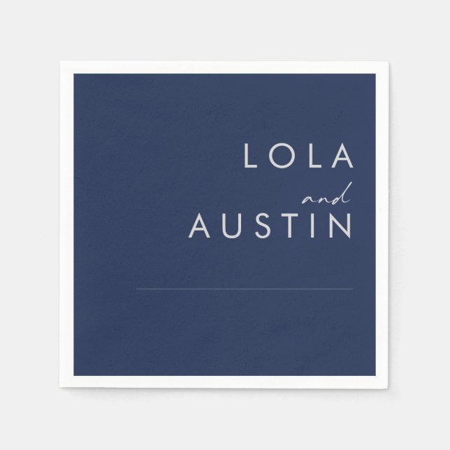 Modern Minimalist Navy Blue | Silver Wedding Napkins (Front)