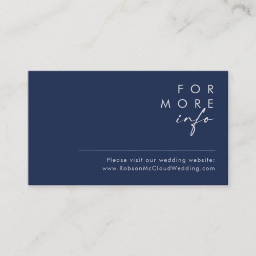 Modern Minimalist Navy Blue Silver Wedding Website Enclosure Card