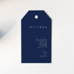 Modern Minimalist Navy Blue Silver Wedding Welcome Gift Tags<br><div class="desc">These modern minimalist navy blue silver wedding welcome gift tags are perfect for your classy boho wedding. Its simple, unique abstract design accompanied by a contemporary minimal script and a dark navy blue color palette gives this product a feel of elegant formal luxury while staying simplistic, chic bohemian. Keep it...</div>