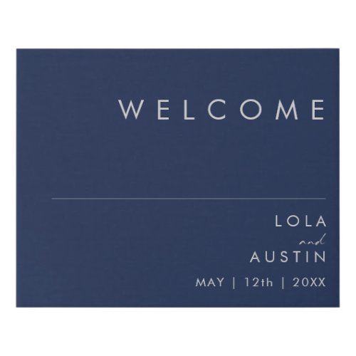 Modern Minimalist Navy Blue  Silver Welcome Faux Canvas Print