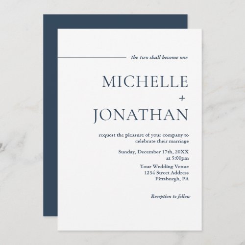 Modern Minimalist Navy Blue Text Christian Wedding Invitation