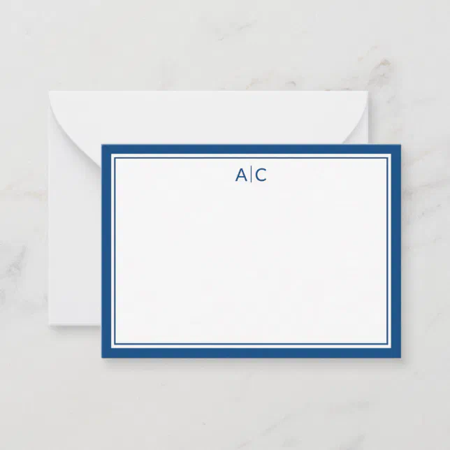 Modern Minimalist Navy Blue Two Border Monograma Note Card | Zazzle