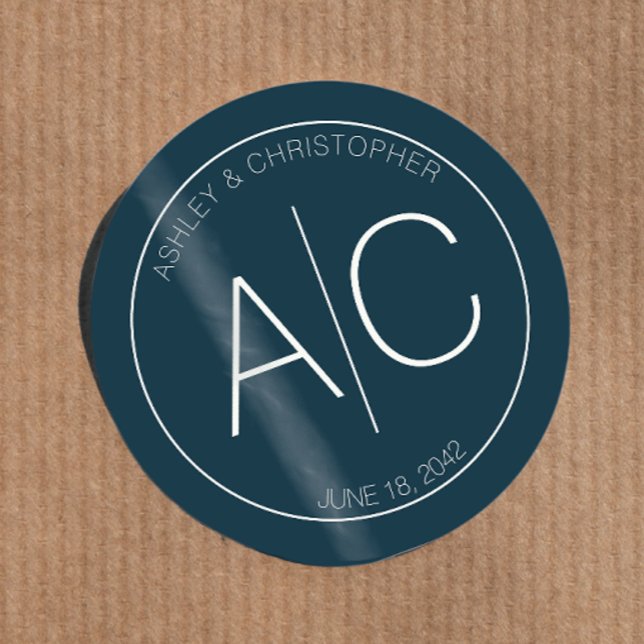 Modern Minimalist Navy Blue Wedding Classic Round Sticker (Creator Uploaded)