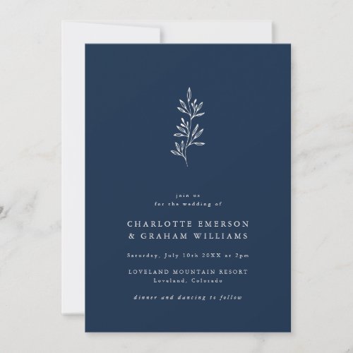 Modern Minimalist Navy Blue Wedding Invitation