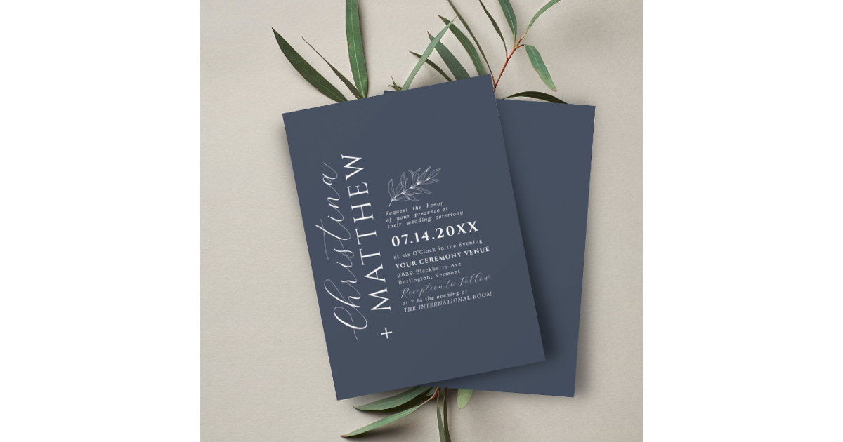 Modern Minimalist Navy Blue Wedding Invitation | Zazzle