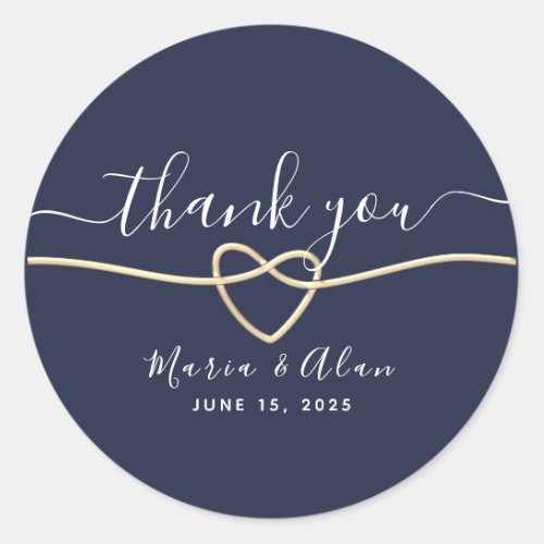 Modern Minimalist Navy Blue Wedding Thank You Classic Round Sticker