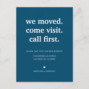 Modern Minimalist Navy Blue We've Moved Moving Announcement Postcard