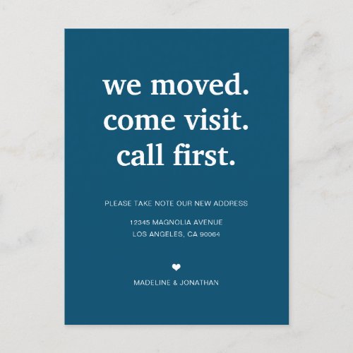 Modern Minimalist Navy Blue Weve Moved Moving Announcement Postcard