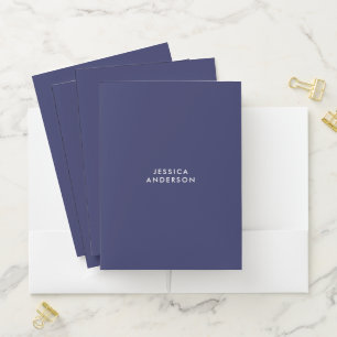 Modern Minimalist Navy Blue White Name  Pocket Folder