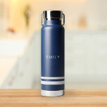 Modern Minimalist Navy Blue White Stripes  Water Bottle<br><div class="desc">Modern Minimalist Navy Blue White Stripes Water Bottle. Personalize with your custom name.</div>