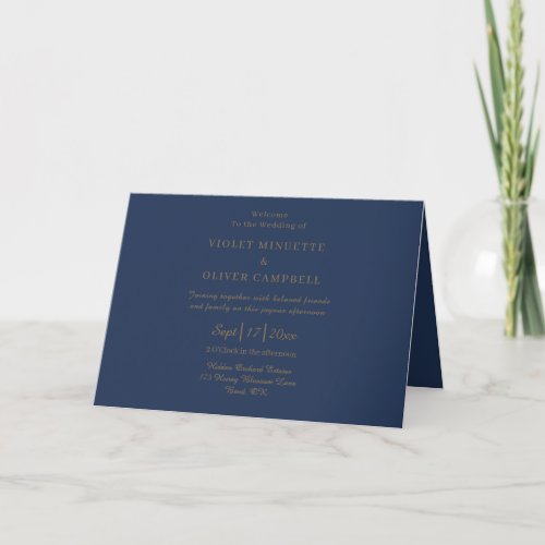 Modern Minimalist  Navy Gold Folded Wedding Program