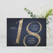 Modern minimalist navy gold glitter 18th birthday invitation (Standing Front)