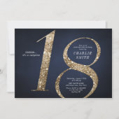 Modern minimalist navy gold glitter 18th birthday invitation (Front)