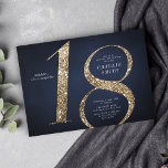Modern minimalist navy gold glitter 18th birthday invitation<br><div class="desc">Modern minimalist 18th birthday party invitation features stylish faux gold glitter number 18 and your party details in classic serif font on navy blue background,  simple and elegant,  great surprise birthday invitation for men and women.  
the white background color can be changed to any color of your choice.</div>