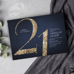 Modern minimalist navy gold glitter 21st birthday invitation<br><div class="desc">Modern minimalist 21st birthday party invitation features stylish faux gold glitter number 21 and your party details in classic serif font on navy blue background,  simple and elegant,  great surprise adult milestone birthday invitation.  
the background color can be changed to any color of your choice.</div>