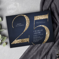 Modern minimalist navy gold glitter 25th birthday