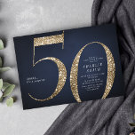Modern minimalist navy gold glitter 50th birthday invitation<br><div class="desc">Modern minimalist 50th birthday party invitation features stylish faux gold glitter number 50 and your party details in classic serif font on navy blue background,  simple and elegant,  great surprise adult milestone birthday invitation.  
the background color can be changed to any color of your choice.</div>