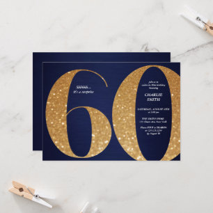 Modern minimalist navy gold glitter 60th birthday invitation