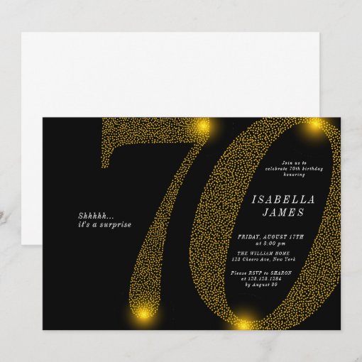 Modern minimalist navy gold glitter 70th birthday invitation | Zazzle