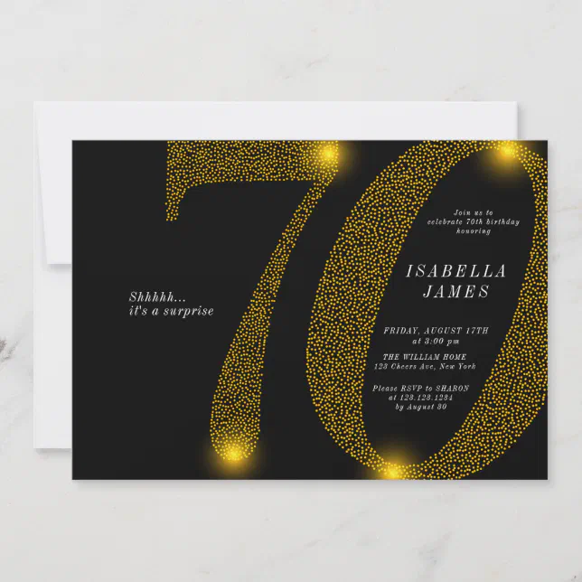 Modern Minimalist Navy Gold Glitter 70th Birthday Invitation Zazzle