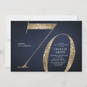 Modern minimalist navy gold glitter 70th birthday invitation (Front)