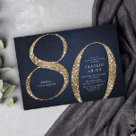 Modern minimalist navy gold glitter 80th birthday invitation<br><div class="desc">Modern minimalist 80th birthday party invitation features stylish faux gold glitter number 80 and your party details in classic serif font on navy blue background,  simple and elegant,  great surprise adult milestone birthday invitation.  
the background color can be changed to any color of your choice.</div>
