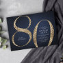 Modern minimalist navy gold glitter 80th birthday invitation