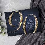 Modern minimalist navy gold glitter 90th birthday invitation<br><div class="desc">Modern minimalist 90th birthday party invitation features stylish faux gold glitter number 90 and your party details in classic serif font on navy blue background,  simple and elegant,  great surprise adult milestone birthday invitation.  
the background color can be changed to any color of your choice.</div>