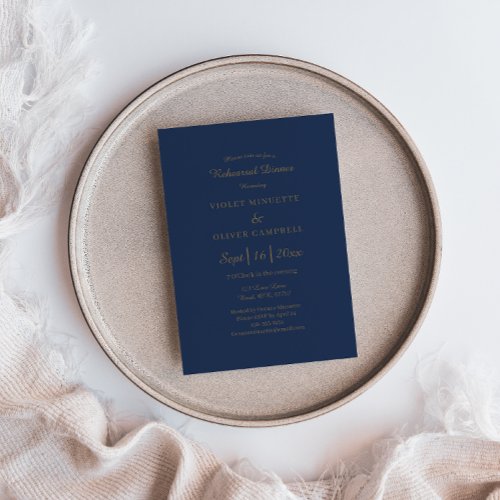 Modern Minimalist  Navy Gold Rehearsal Dinner Invitation