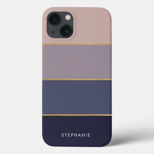 Modern Minimalist Navy Gold Stripes Feminine iPhone 13 Case