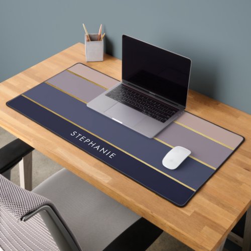 Modern Minimalist Navy Gold Stripes Feminine Desk Mat