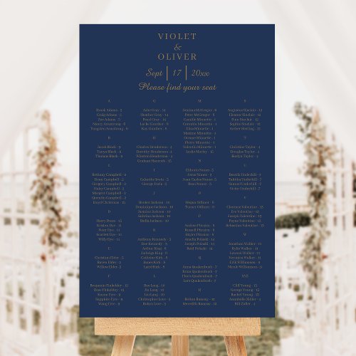 Modern Minimalist Navy Gold Wedding Seating Chart Foam Board