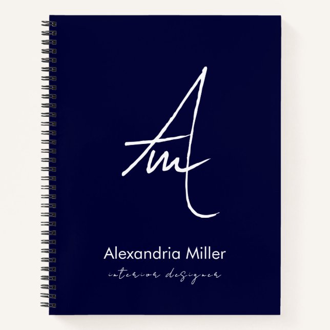 Modern Minimalist Navy Monogram Notebook (Front)