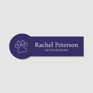 Modern Minimalist Navy Paw Print Veterinary Name Tag