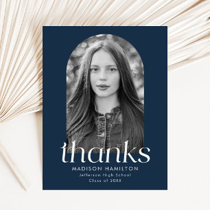 Modern Minimalist Navy Photo Graduation Thank You Postcard