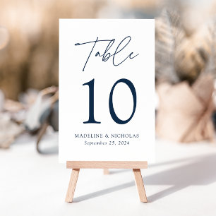Modern Minimalist Navy Script Wedding Table Number