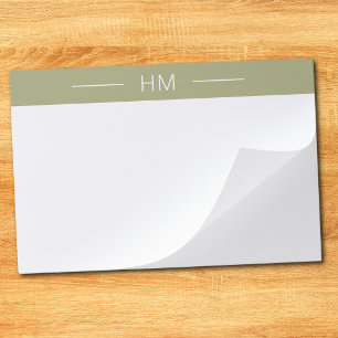 Modern Minimalist Neutral Green Monogram Initials Paper Pad
