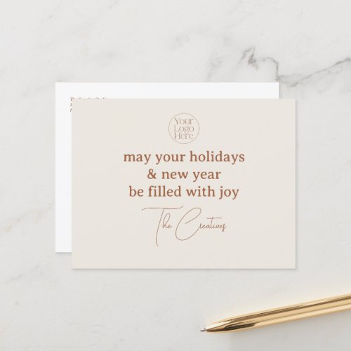 Modern Minimalist Neutral Logo Business Holiday Postcard