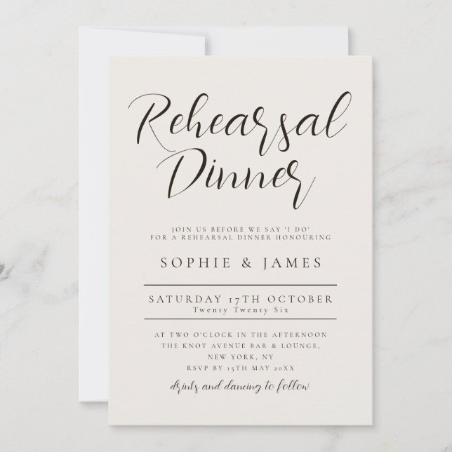 Modern Minimalist Neutral Wedding Rehearsal Dinner Invitation (Front)