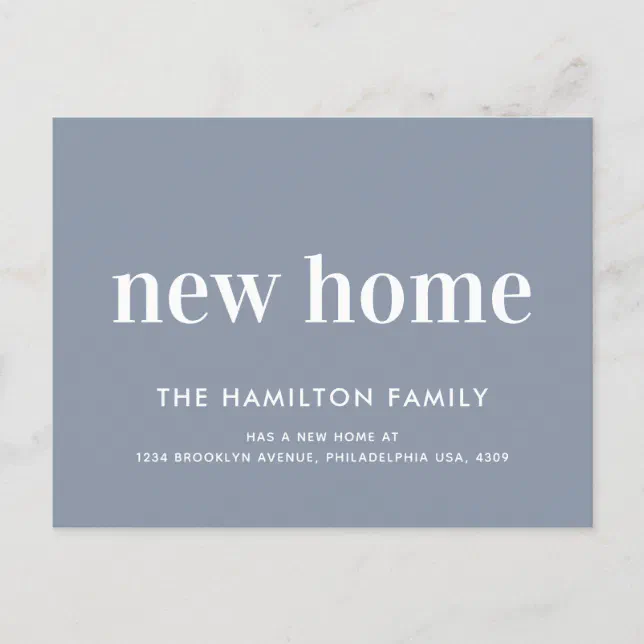 Modern Minimalist New Home Dusty Blue Announcement Postcard | Zazzle