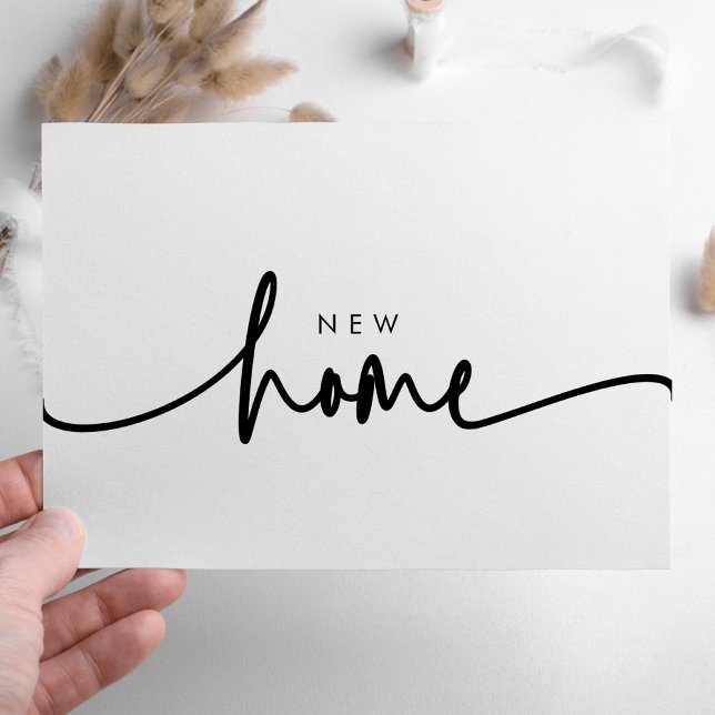 Modern Minimalist New Home Script | Black White  Note Card (Creator Uploaded)